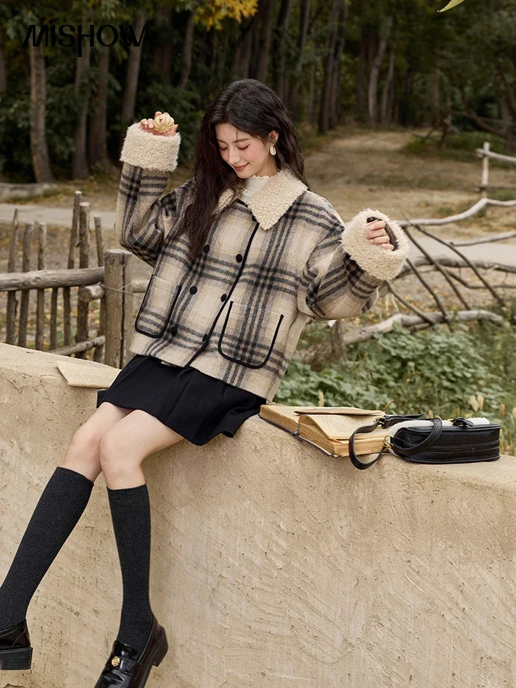 Mishow Retro Plaid Lamb Wool Tweed Jacket MXD56W0536