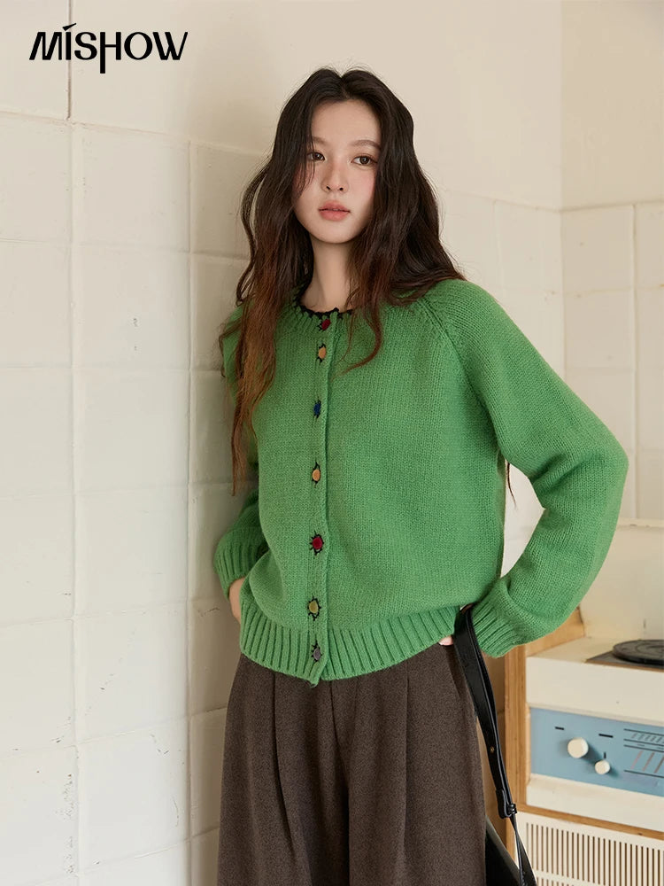 Mishow Color Button Minimalist Crew Neck Cardigan MXE88Z2688
