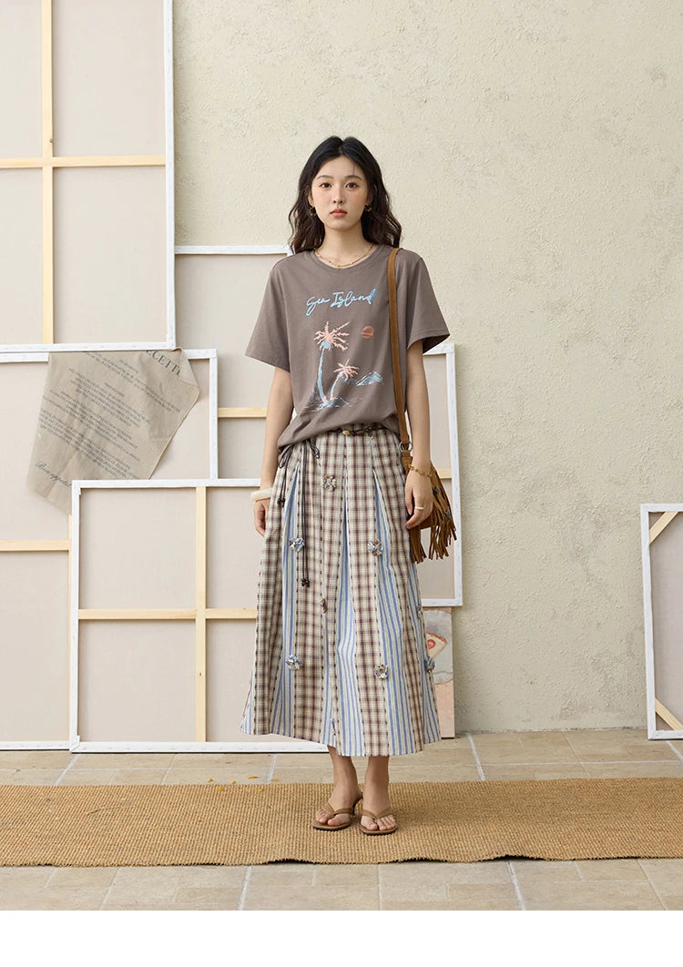 MISHOW Retro Plaid Patchwork Pleats Skirt A-LINE Slim MXE35B0726