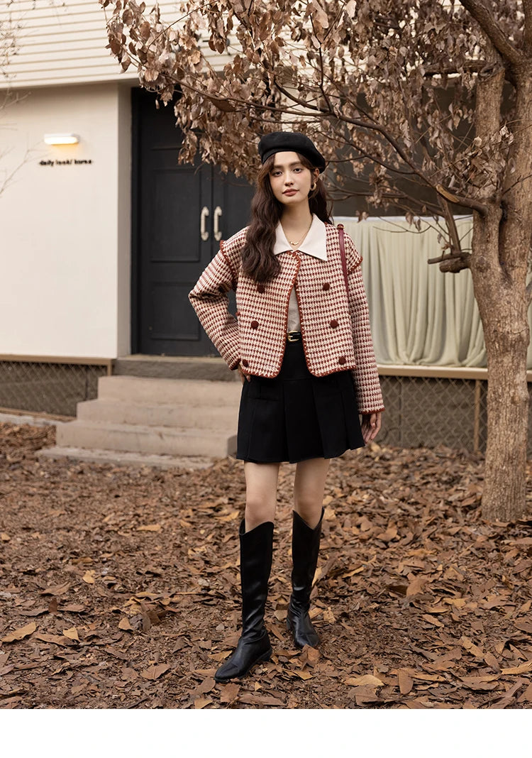 Mishow Elegant Plaid Wool Blend Short Coat MXB42W0479