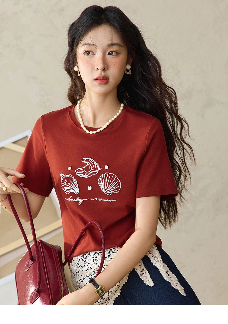 Mishow Shell Embroidered Round Neck Tee MXE34T0570
