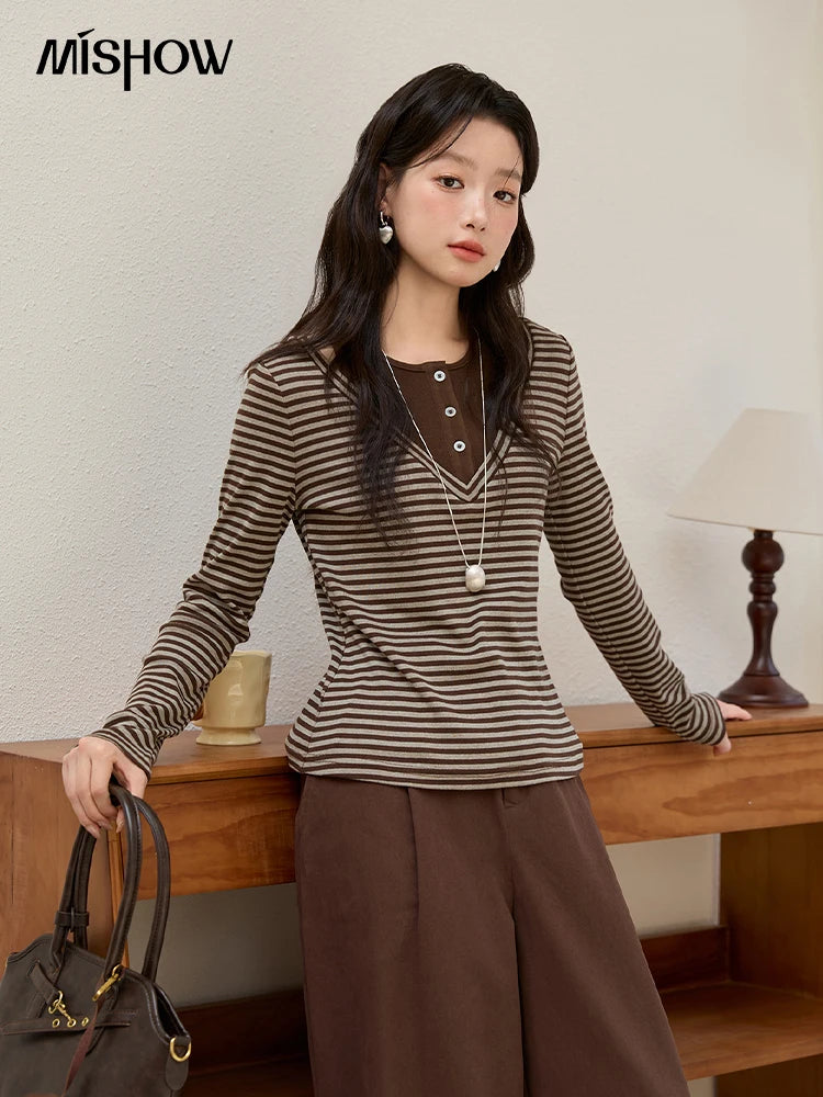 Mishow Retro Fake Two-Piece Striped Top MXE51Z2555
