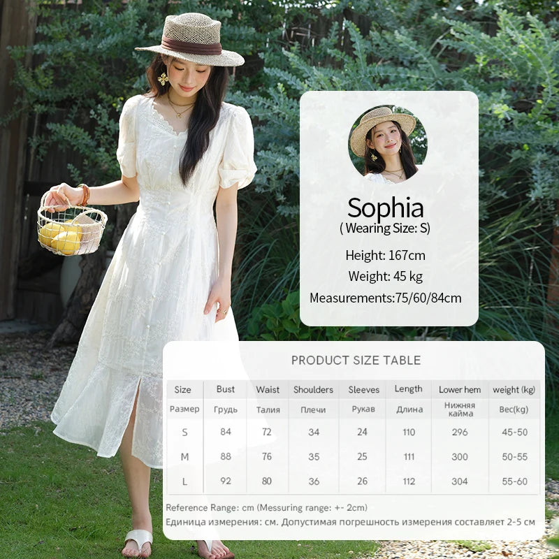 Mishow V-Neck Lace Embroidery Puff Sleeve Dress MXE39L2432