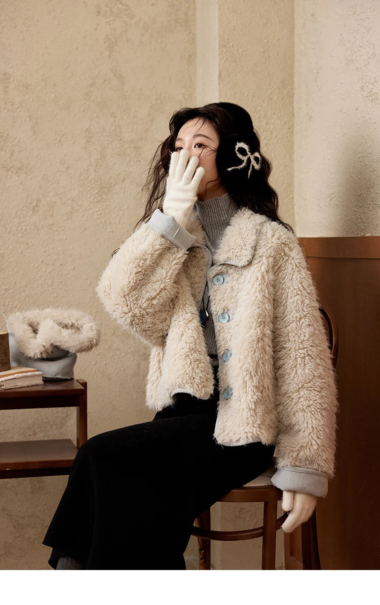 Mishow Suede Plush Lamb Wool Spliced Jacket MXD59W0753