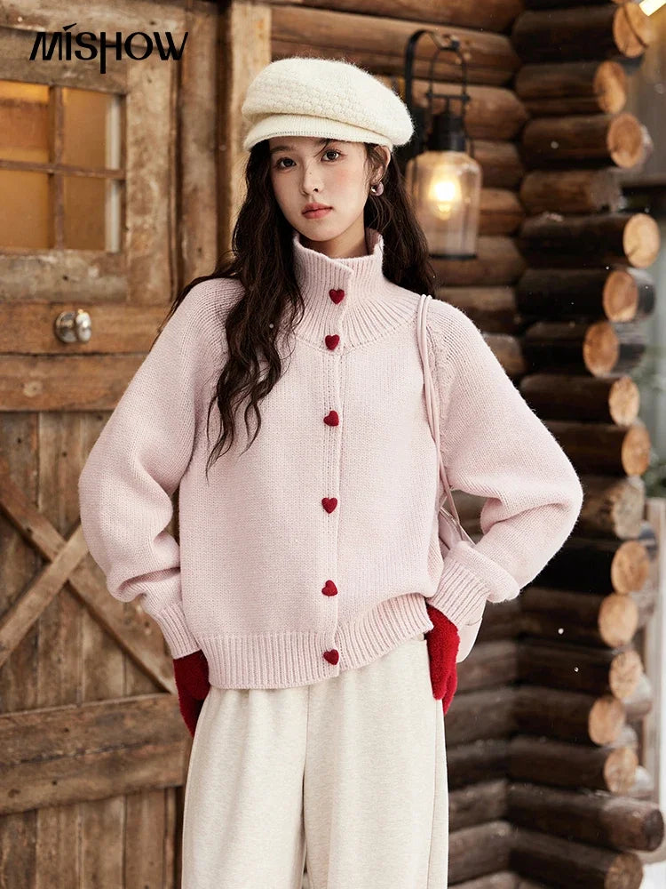 Mishow Love Heart Button Color Clash Cardigan MXD58Z1127