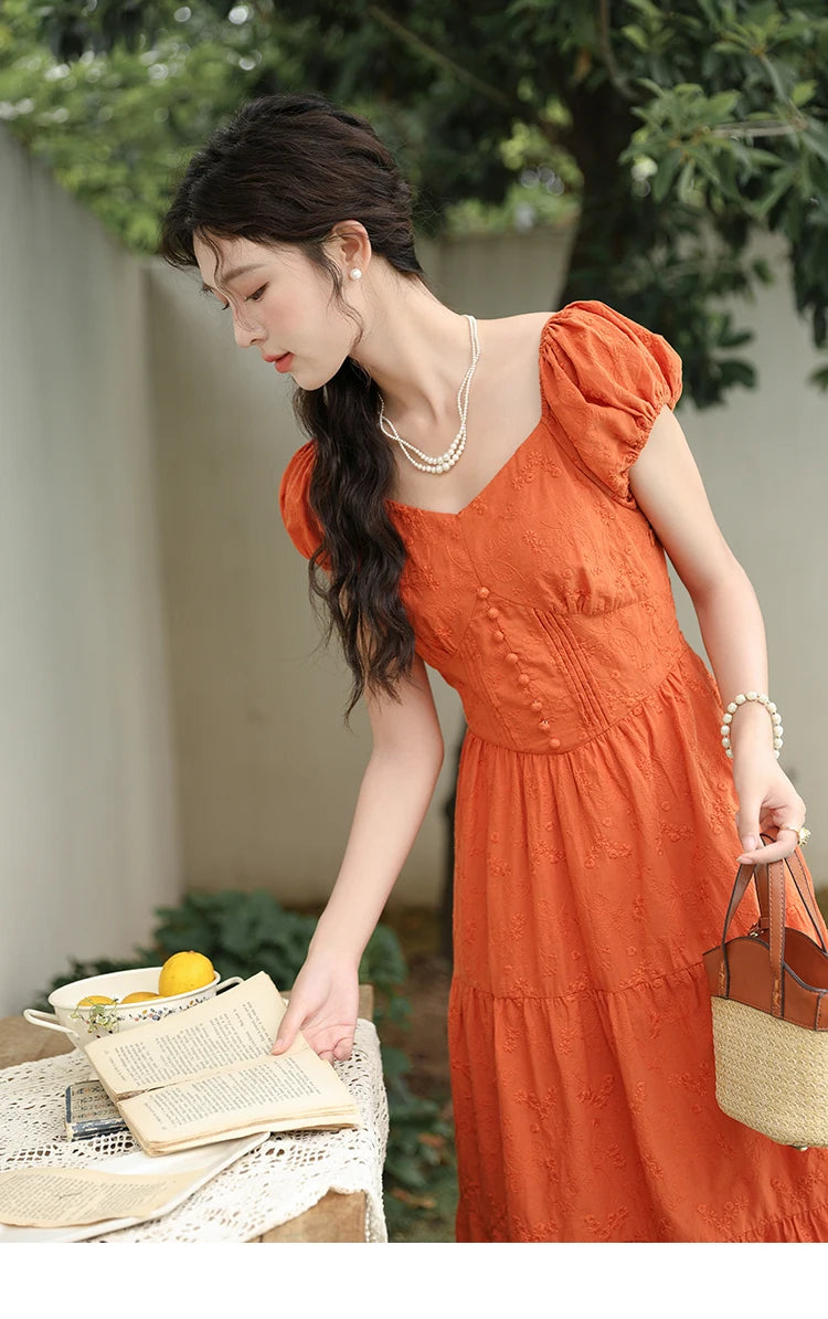 Mishow 100% Cotton Orange Embroidered Sweetheart Dress MXD29L1931