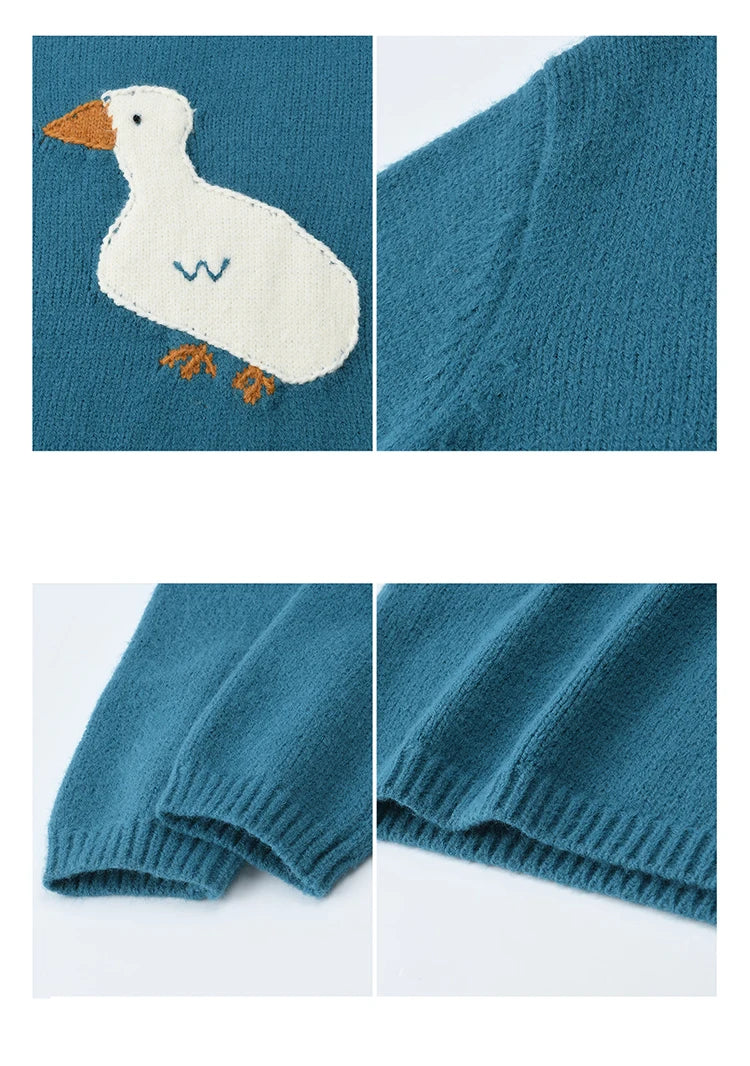 Mishow Peacock Blue Jacquard Loose Sweater MXE86Z2751