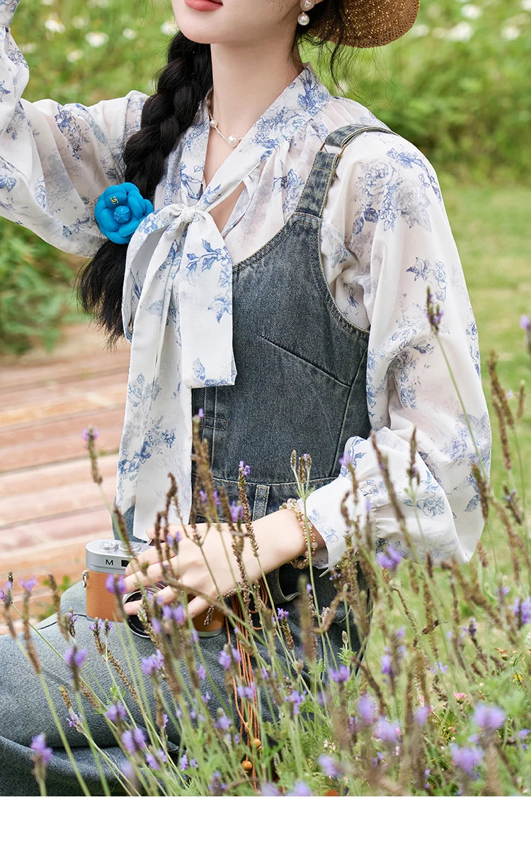 MISHOW Retro Denim Strap Pocket Midi Dress MXD14L1817