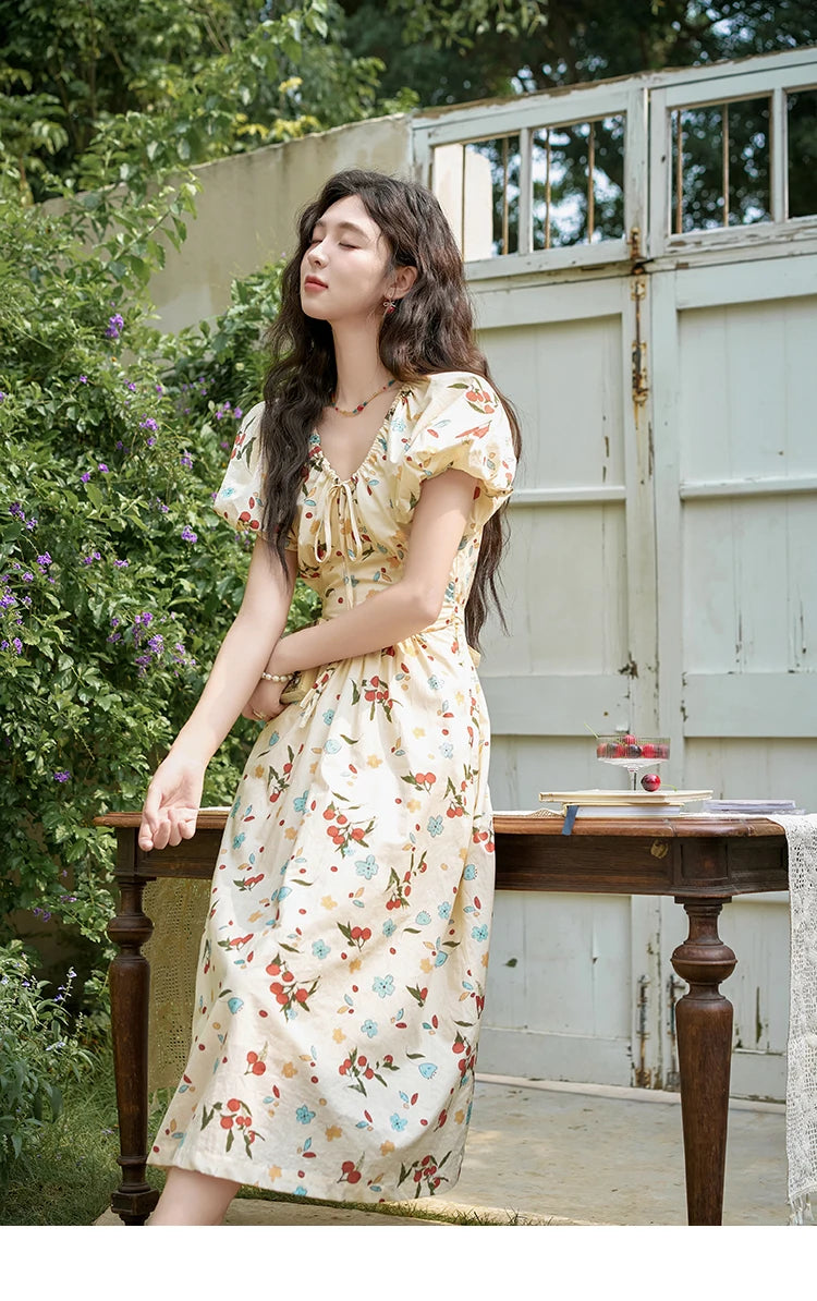 Mishow French 100% Cotton Floral V-Neck Dress MXD30L1868