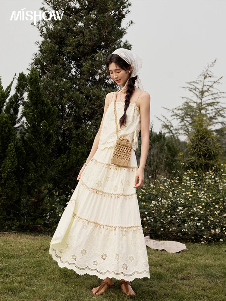 Mishow Bohemian Sleeveless Embroidery Top & Long Skirt Set MXE34T0568
