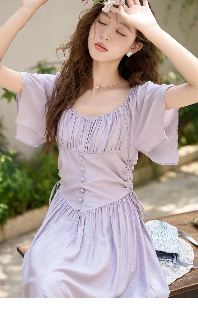 Mishow French Square Collar Butterfly Sleeve Dress MXC38L1407