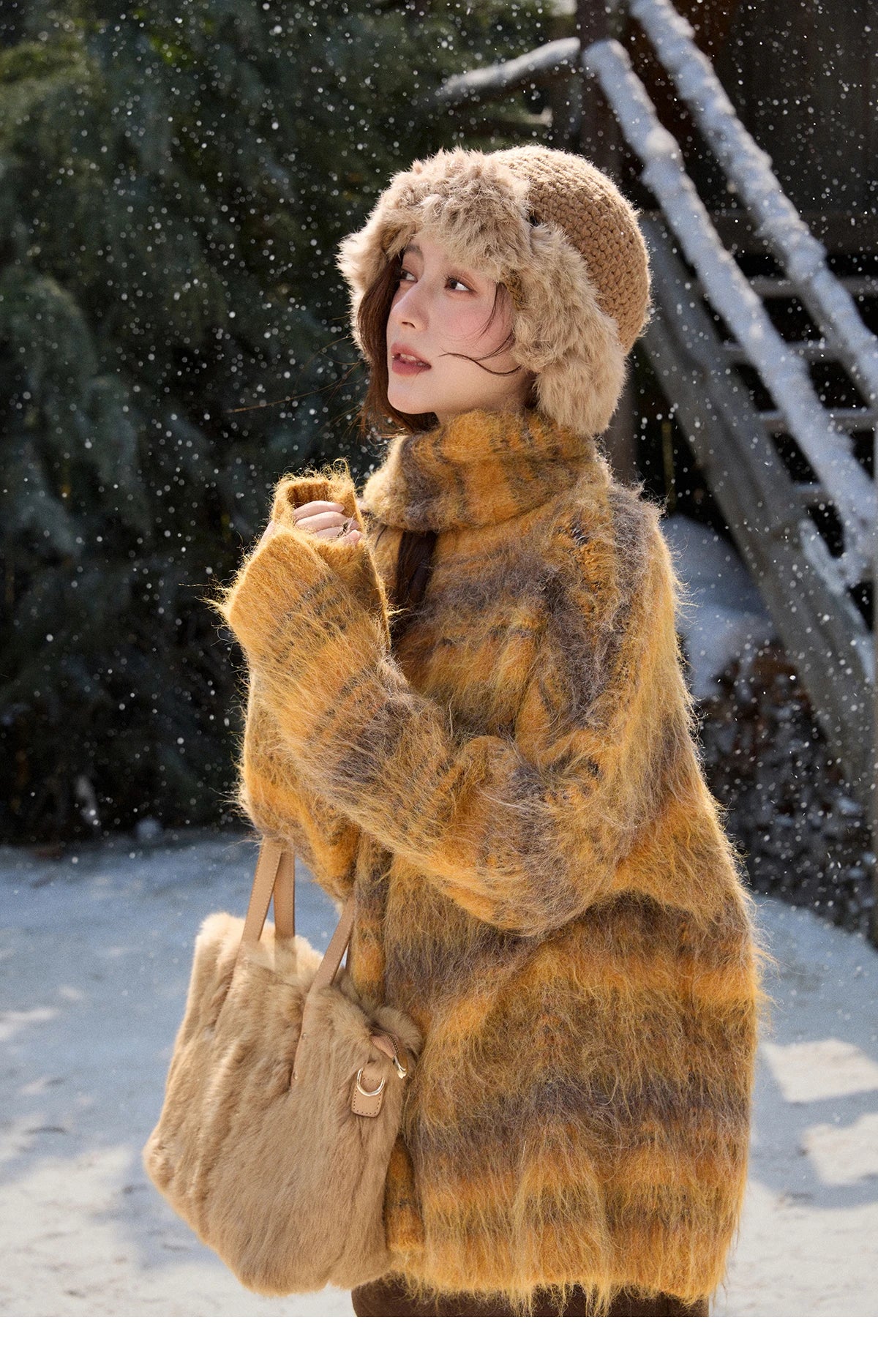 Mishow Yellow Gradient Striped Sweater with Scarf MXE91Z2842