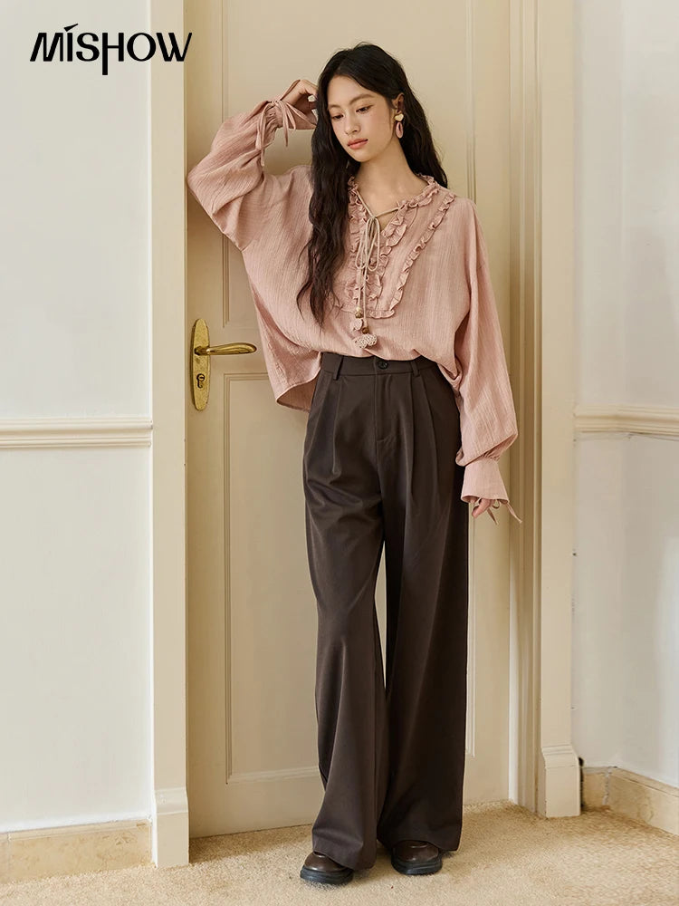 MISHOW Solid Wide-Leg Pants High-Waisted Loose Pockets MXE46K1090