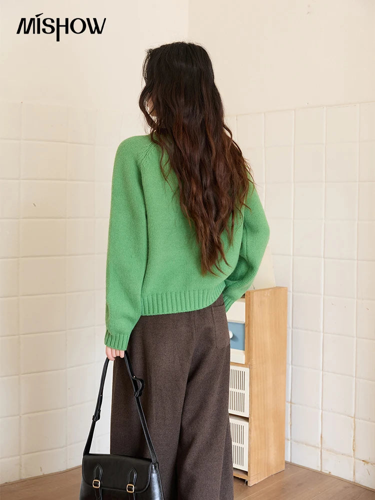 Mishow Color Button Minimalist Crew Neck Cardigan MXE88Z2688