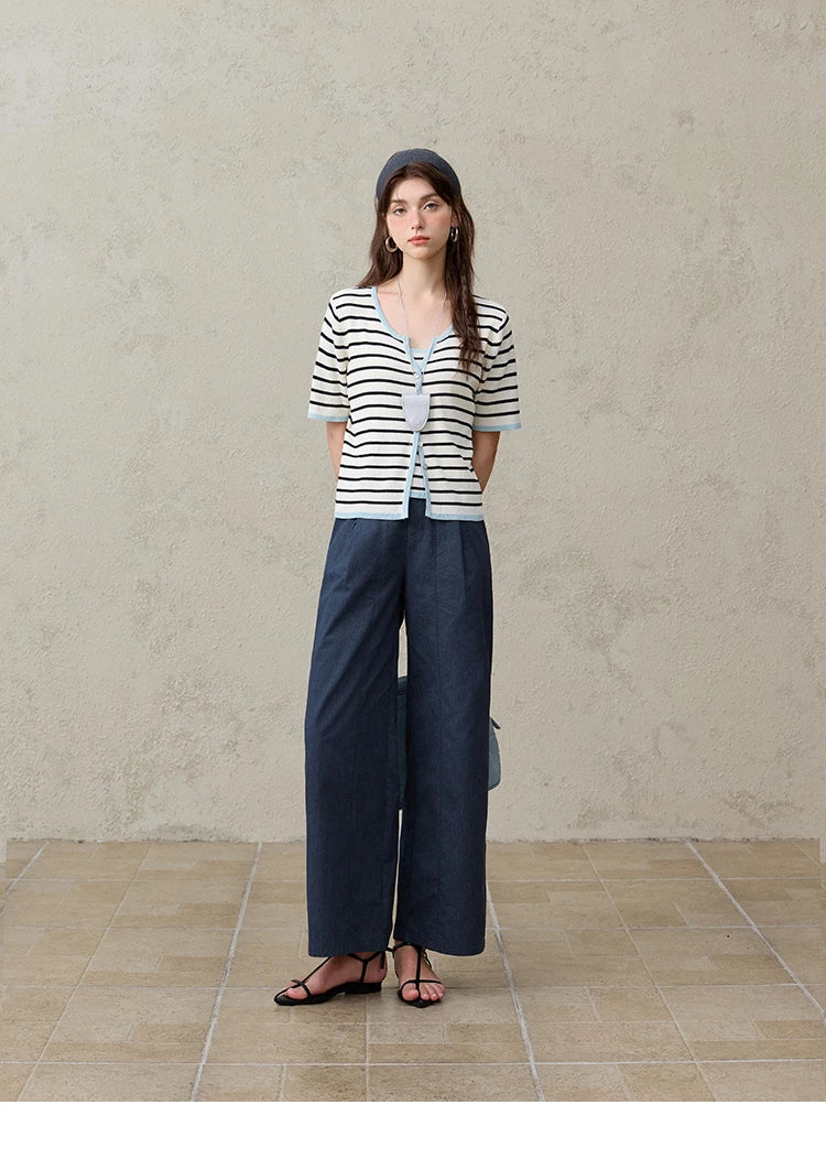 MISHOW Dark Blue High Waist Wide-Leg Pants Slimming Straight MXE31K0902