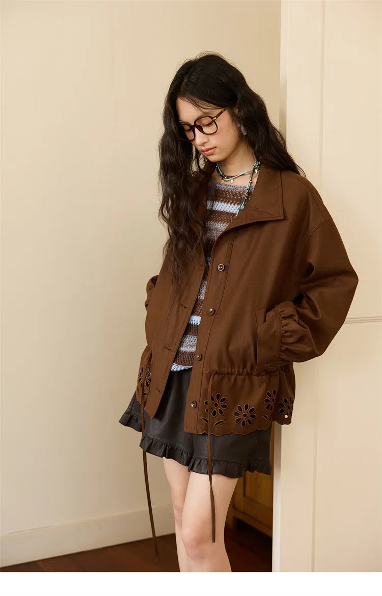 Mishow Hollow Embroidered Drawstring Waist Trench MXE48W0855