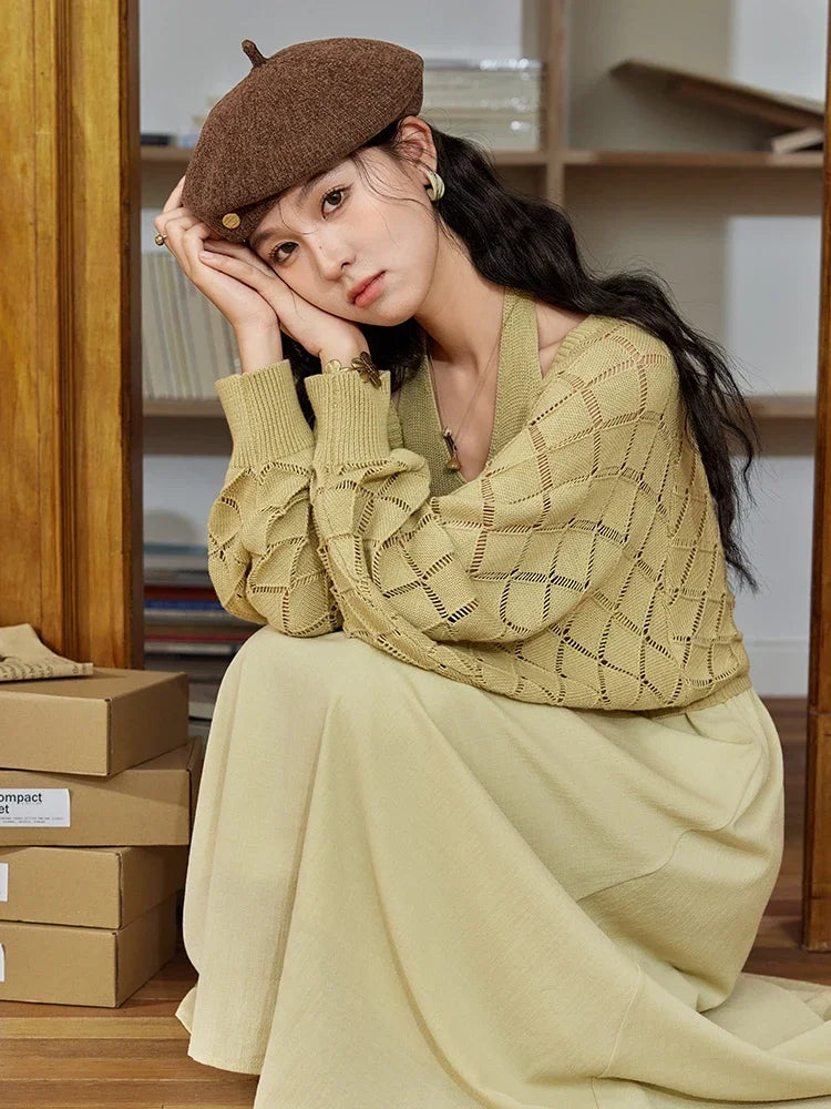 Mishow Hanging Neck Dress & Hollow Knit Cardigan Set MPD42L2040