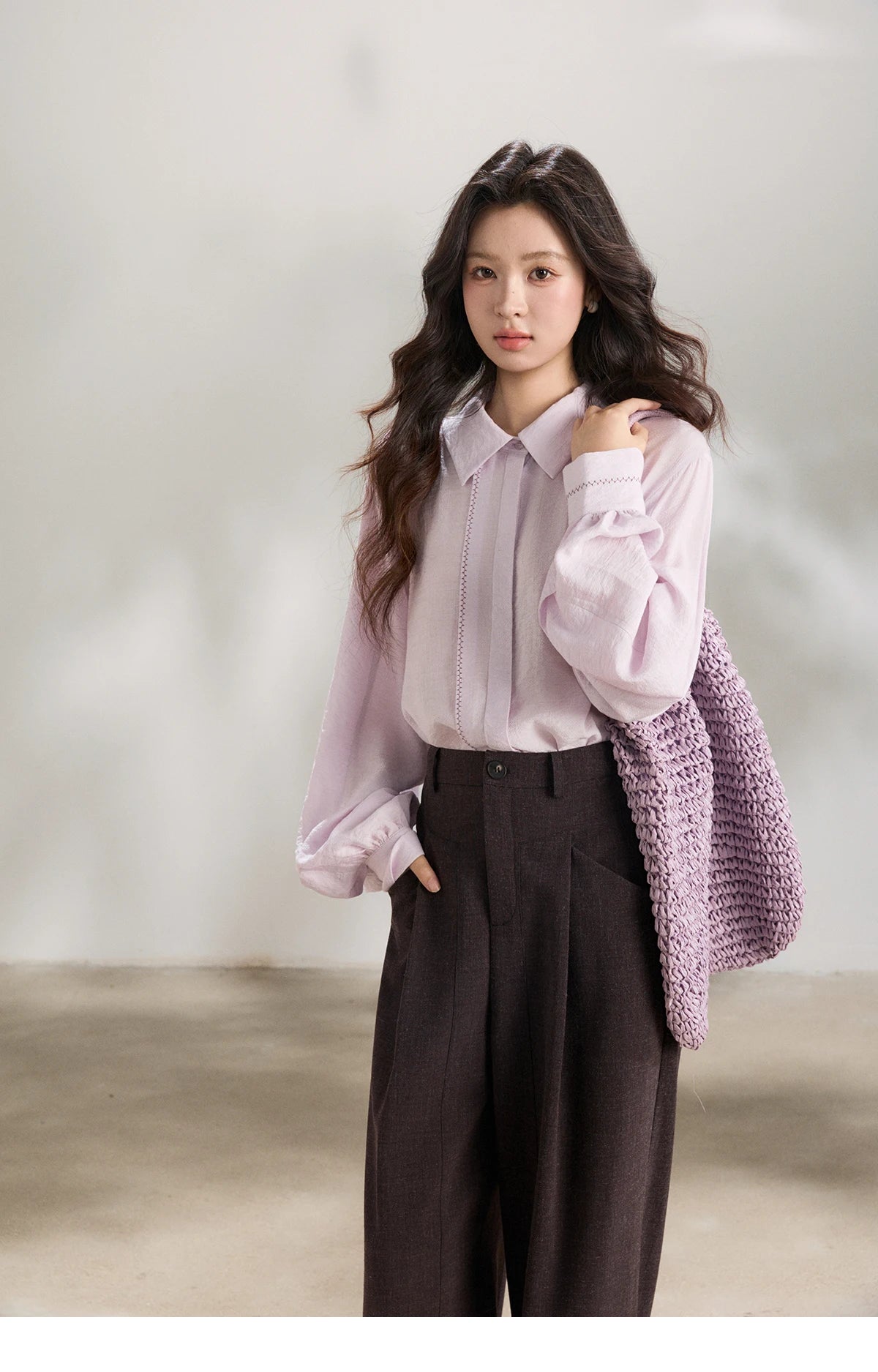 MISHOW Dark Purple Wide Leg Pants High Waist Pleated MXF13K1204