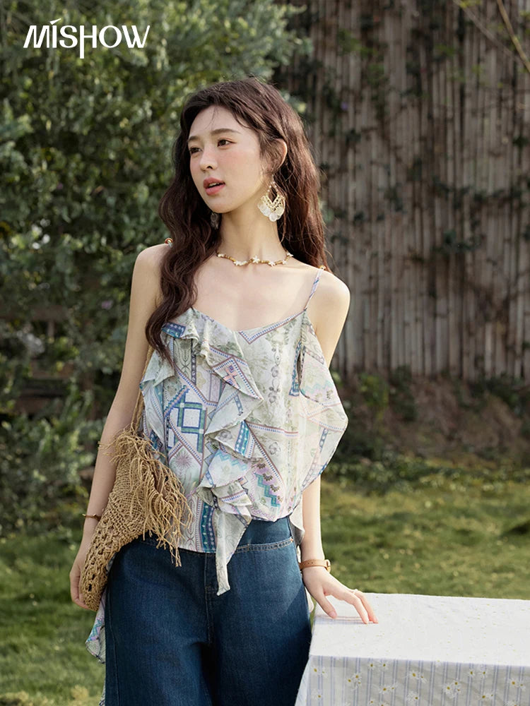 Mishow Plaid Ruffled Layer Chiffon Camisole MXE33X1803