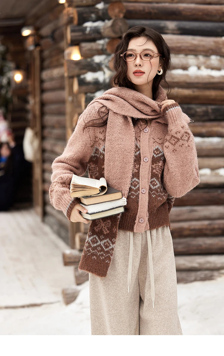 Mishow Fair Isle Christmas Turn-Down Collar Cardigan MXD58Z1036