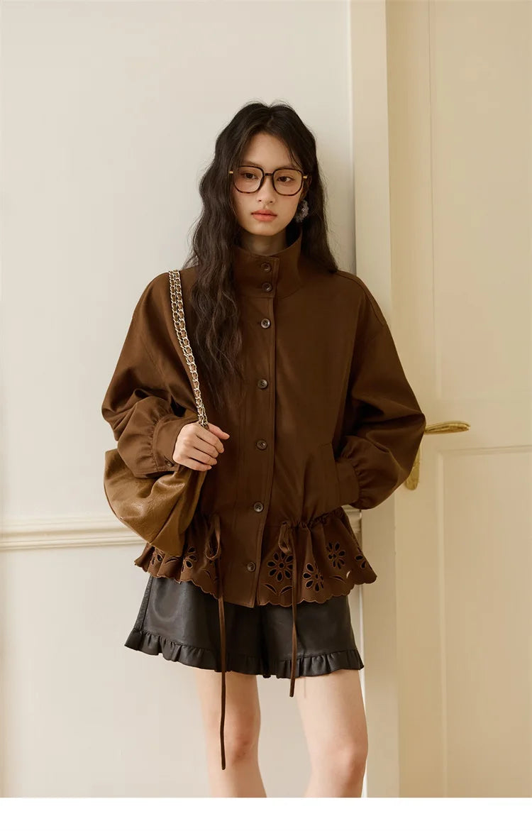 Mishow Hollow Embroidered Drawstring Waist Trench MXE48W0855