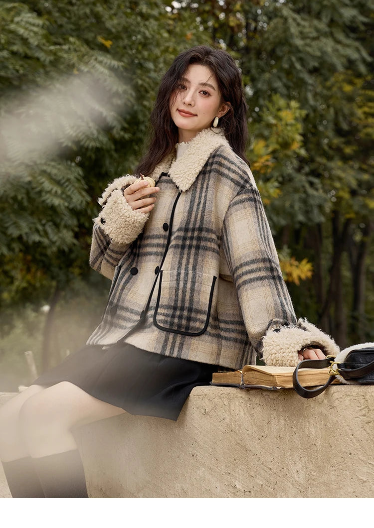 Mishow Retro Plaid Lamb Wool Tweed Jacket MXD56W0536