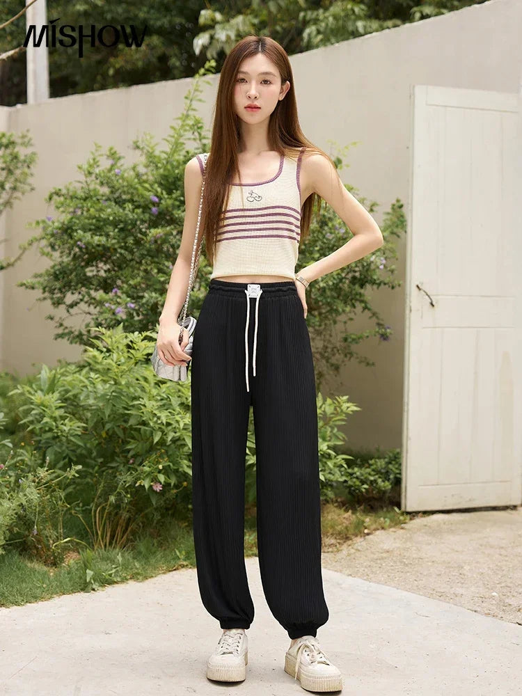 MISHOW High Waist Slim Straight Pants Elastic Ankle-Length MXC33K0069