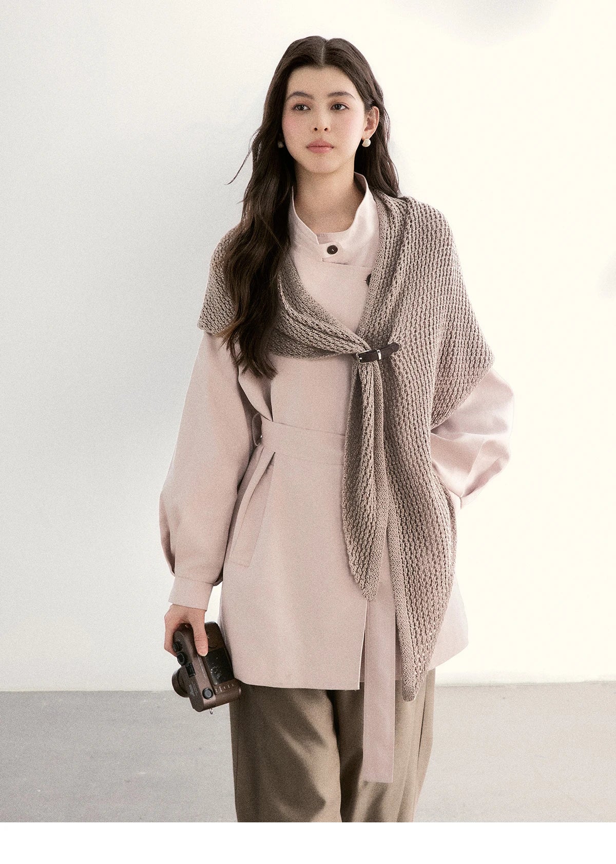 Mishow Dusty Pink Stand Collar Belted Trench MXF108W1002