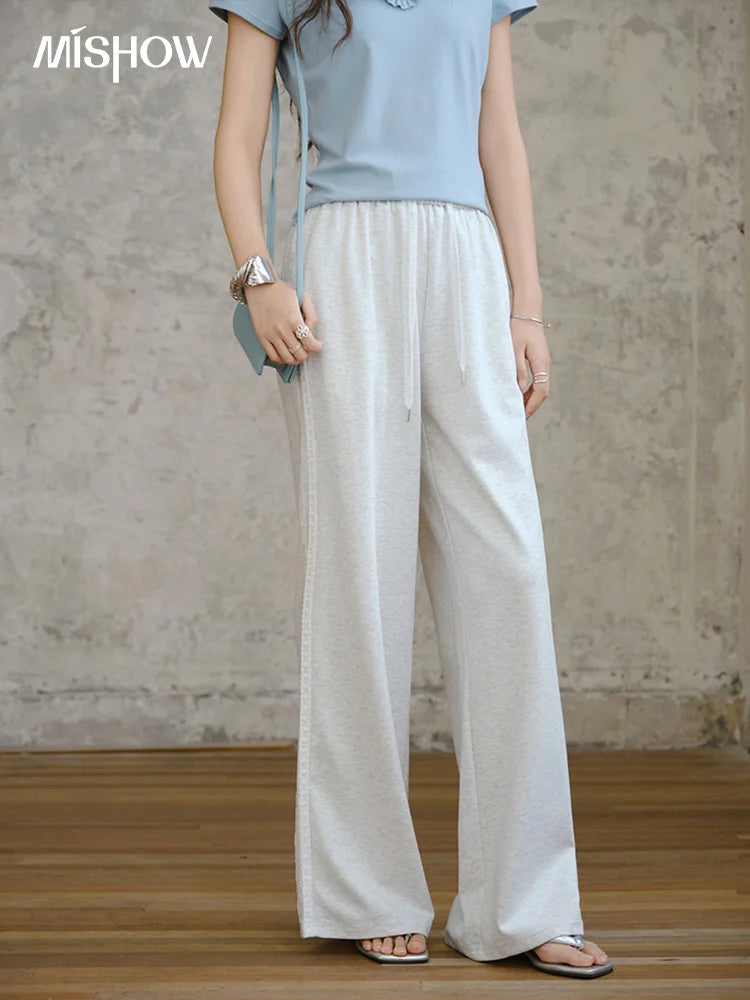 MISHOW Light Grey High Waist Pants Elastic Waist Wide Leg MXE31K0901