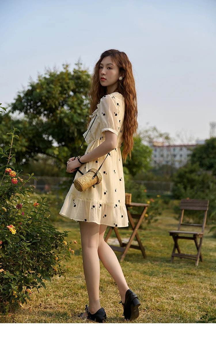 Mishow French Floral High Waist Puff Sleeve Dress MXC21L1282