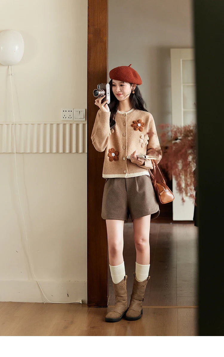 Mishow Flower Pattern Color Clash Metal Button Cardigan MXD56Z0919