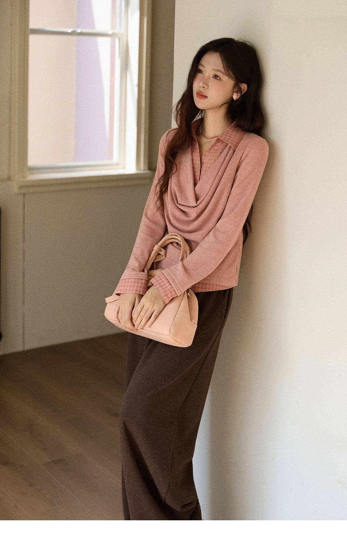 MISHOW Brown Wide-Leg Pants Thickened Drawstring Waistband MXE87K1126