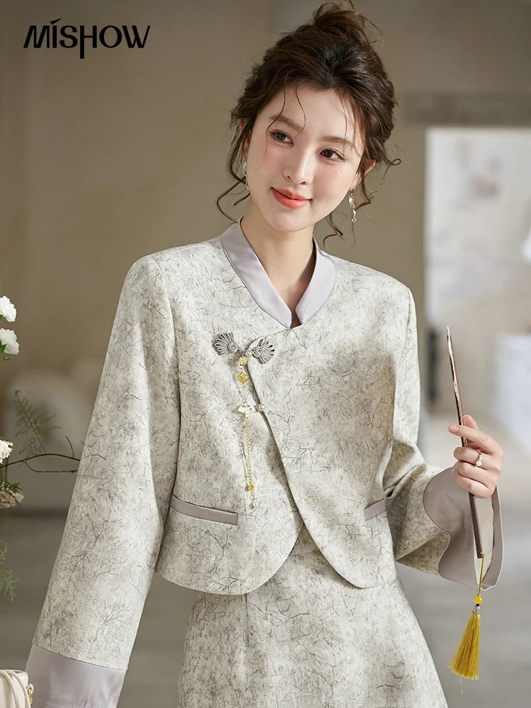 Mishow Chinese Stand Collar Jacket & A-Line Skirt Set MXD15W0373