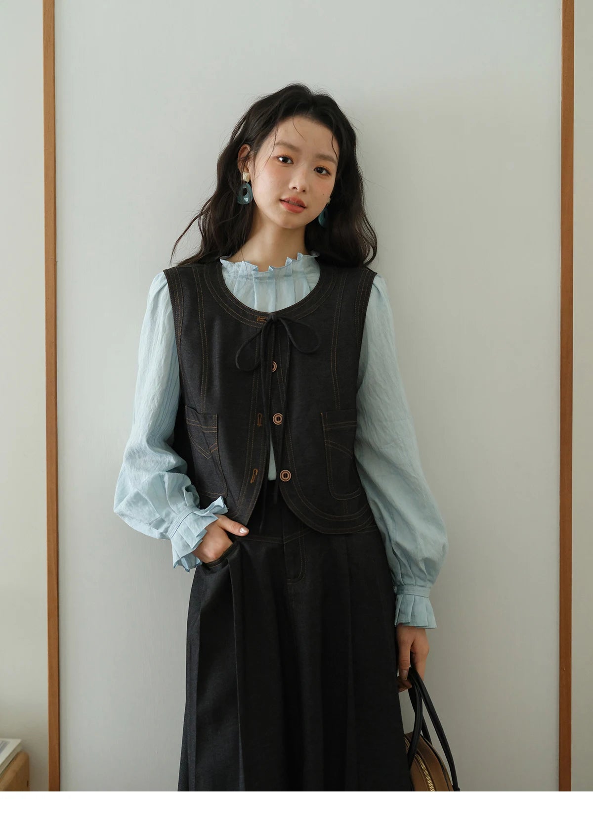 Mishow Deep Blue Imitation Denim Lace-Up Vest MXE41W0797