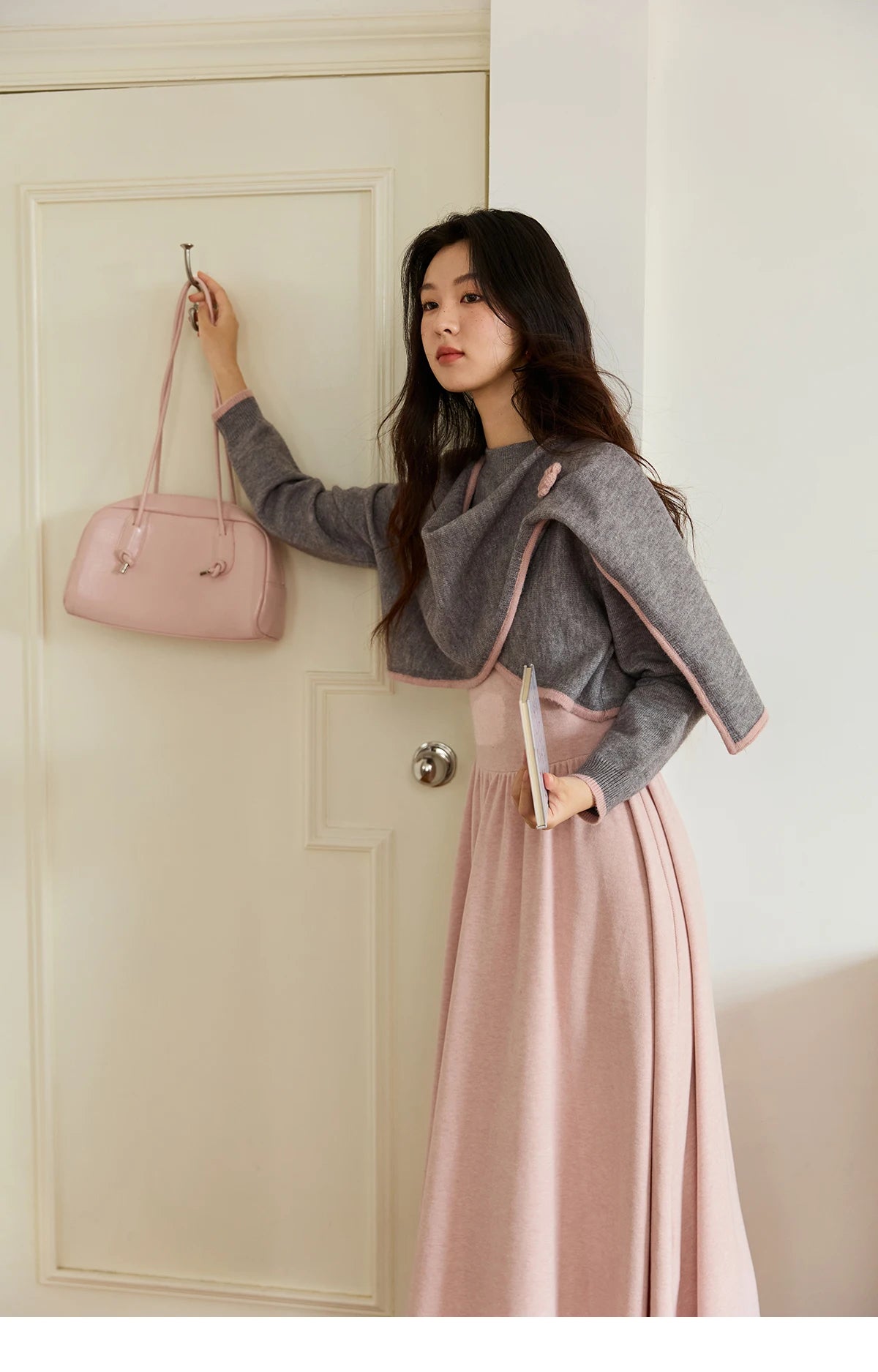 Mishow Pink Irregular Round Neck Top & Suspender Dress Set MXE49T1397