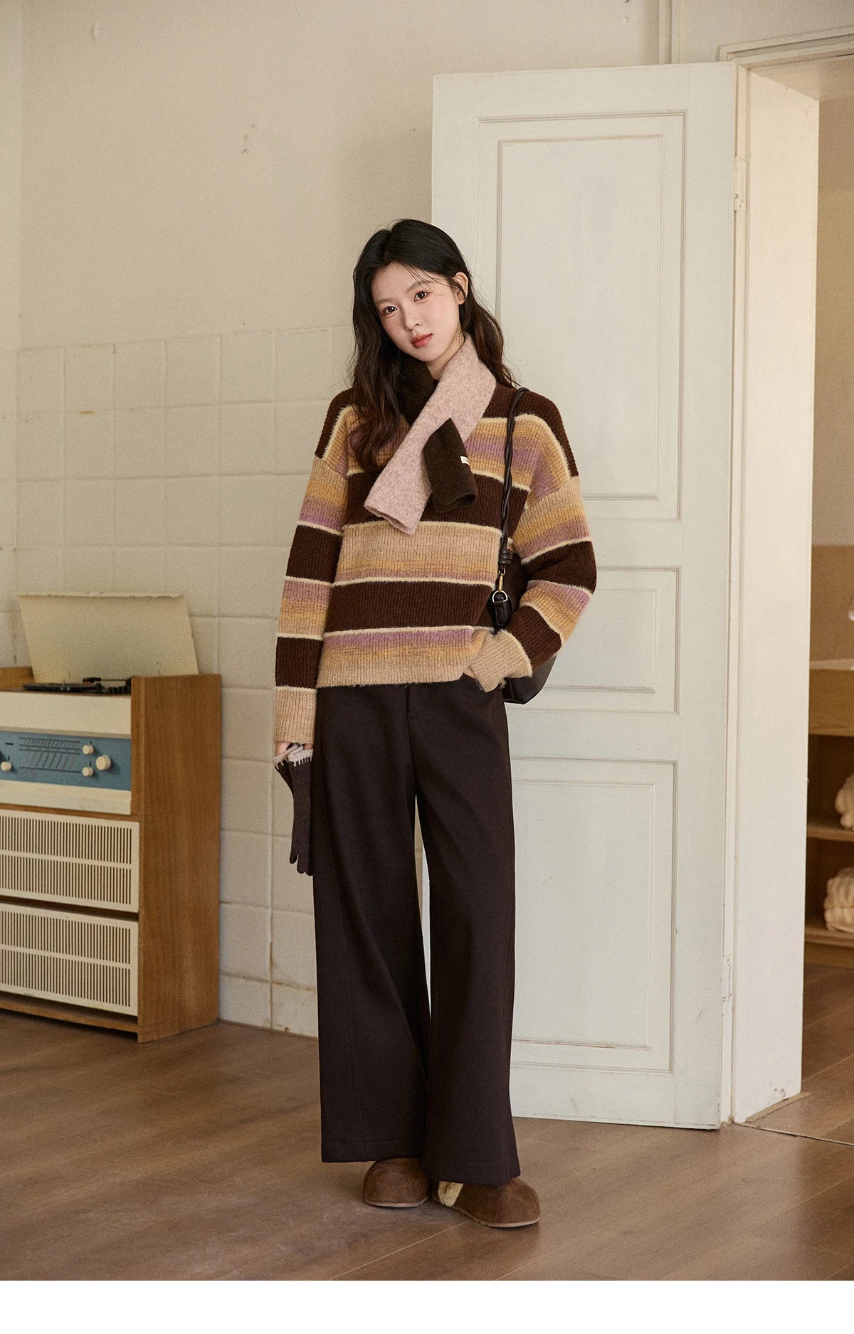Mishow French Striped Gradient Faux Mink Sweater MXE94Z2891