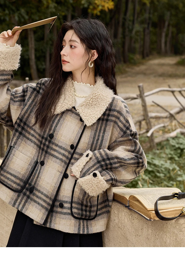 Mishow Retro Plaid Lamb Wool Tweed Jacket MXD56W0536