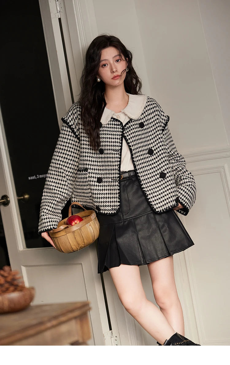 Mishow Red Plaid Double Breasted Tweed Jacket MXD56W0631
