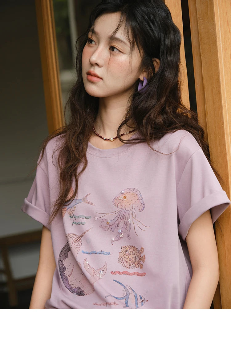 Mishow Cartoon Print Loose Cotton Tee MXE36T0575