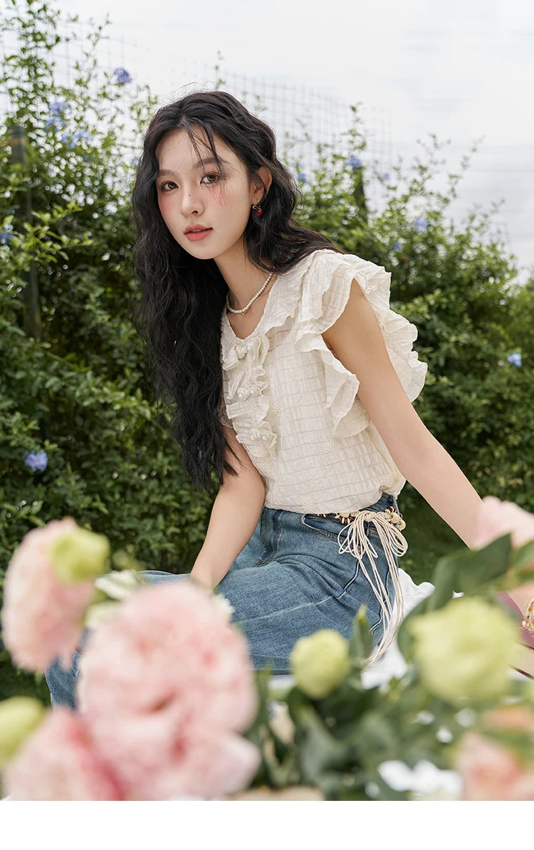 MISHOW Chinese Button Up Blouse Flying Sleeve with Camisole MXD21X1374