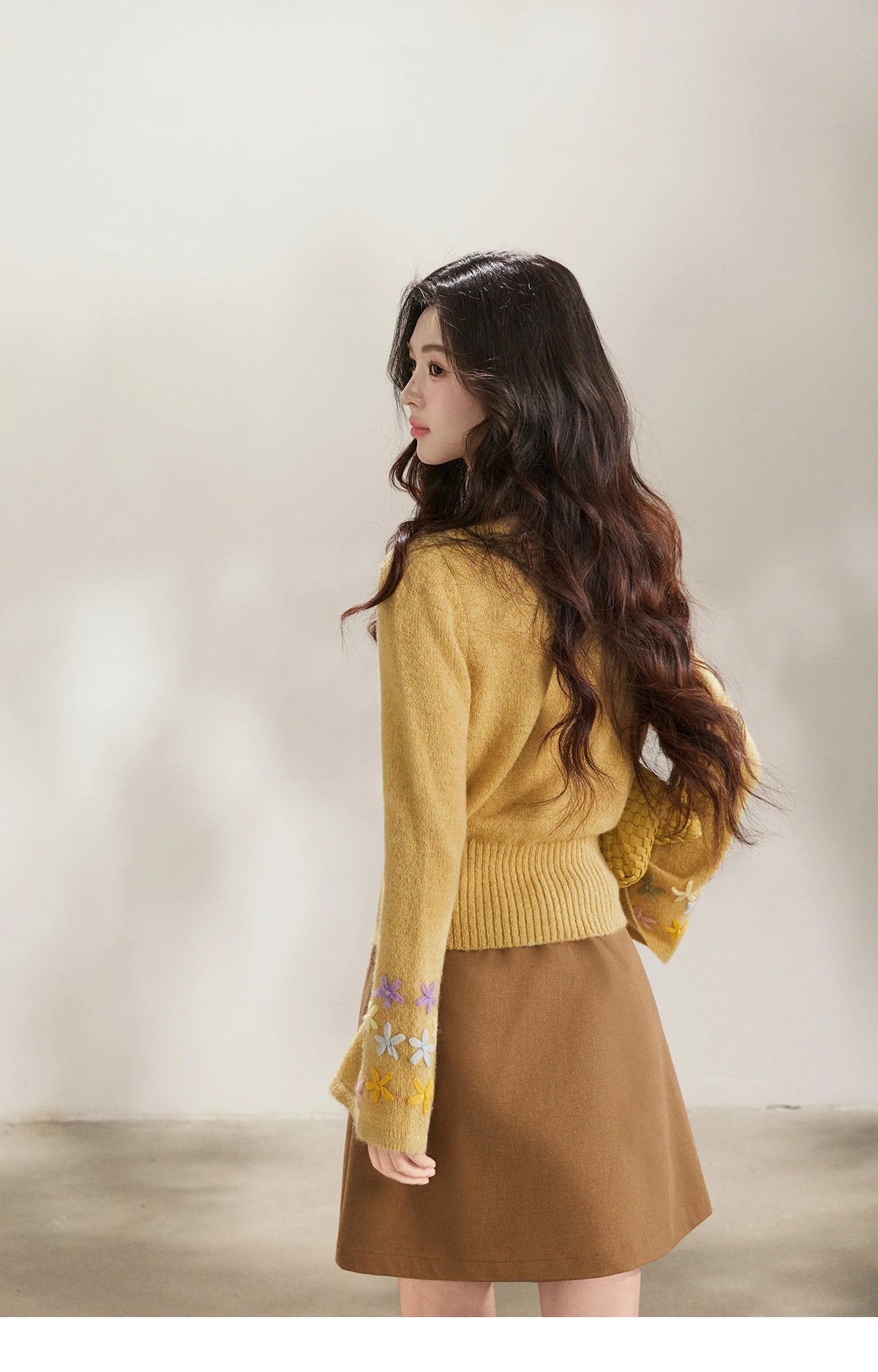 Mishow Yellow Floral Embroidered Boat Neck Flare Sleeve Top MXE94Z2864