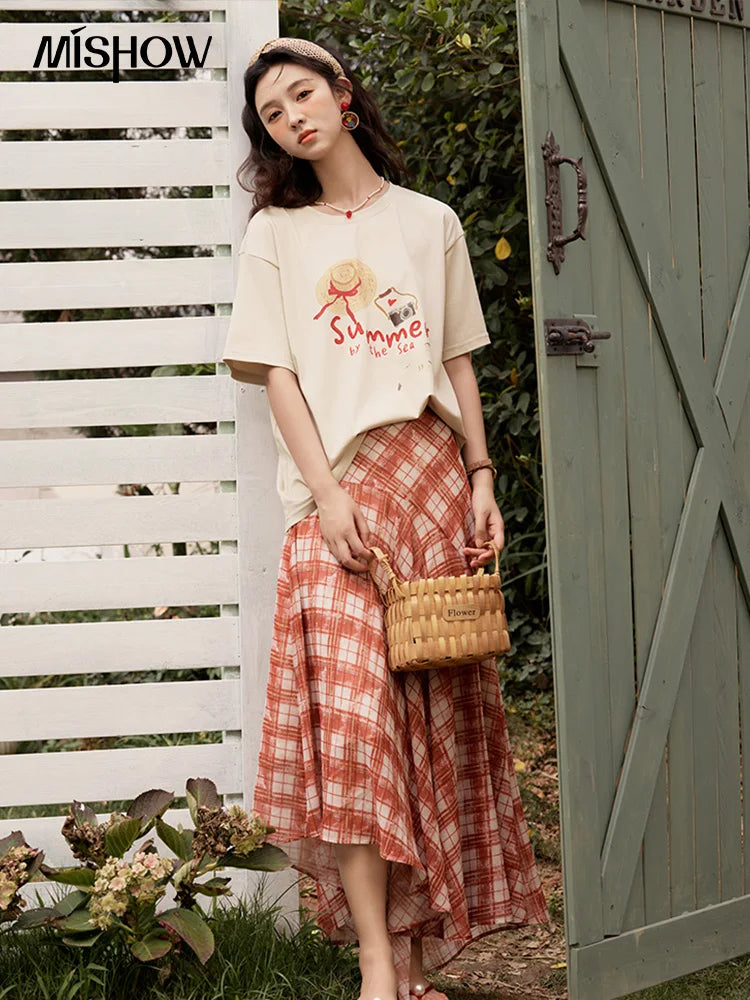 Mishow Cartoon Print Loose Round Neck Tee MXE34T0559