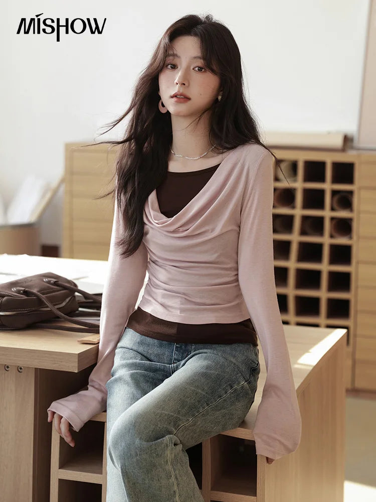 Mishow Multi Colored Fake Two-Piece Swinging Collar Sweater MXE42Z1341