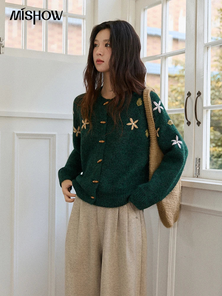 Mishow Green Retro Flower Embroidery Cardigan MXE86Z2729