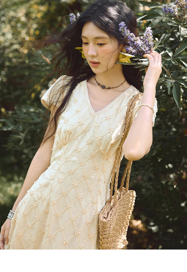 Mishow V-Neck Lace Spliced Embroidery Dress MXE38L2378