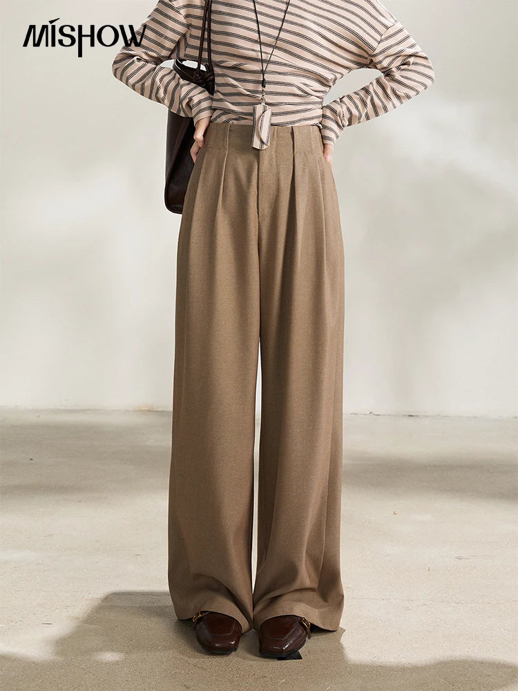 MISHOW Camel Wide Leg Pants High Waist Pleated MXF108K1007