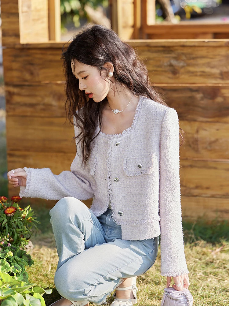 MISHOW Tassel Fragrant Coat Rose Buckle Weave Square Collar MXE13W0733