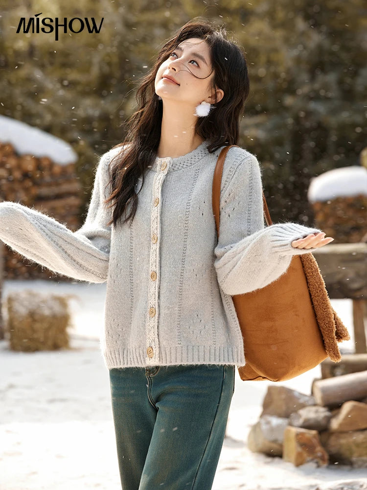 Women's Pink Wool Blend Cardigan Sweater MXD56Z1064