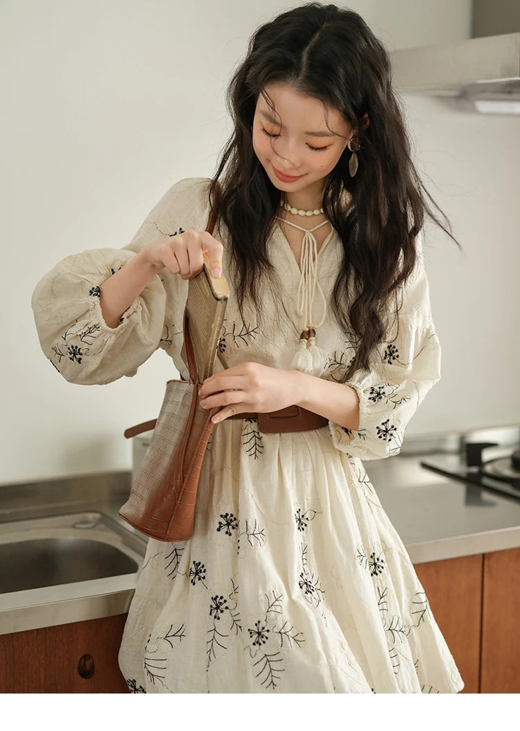 MISHOW Embroidered Doll Lantern Sleeve Dress MXE41L2480