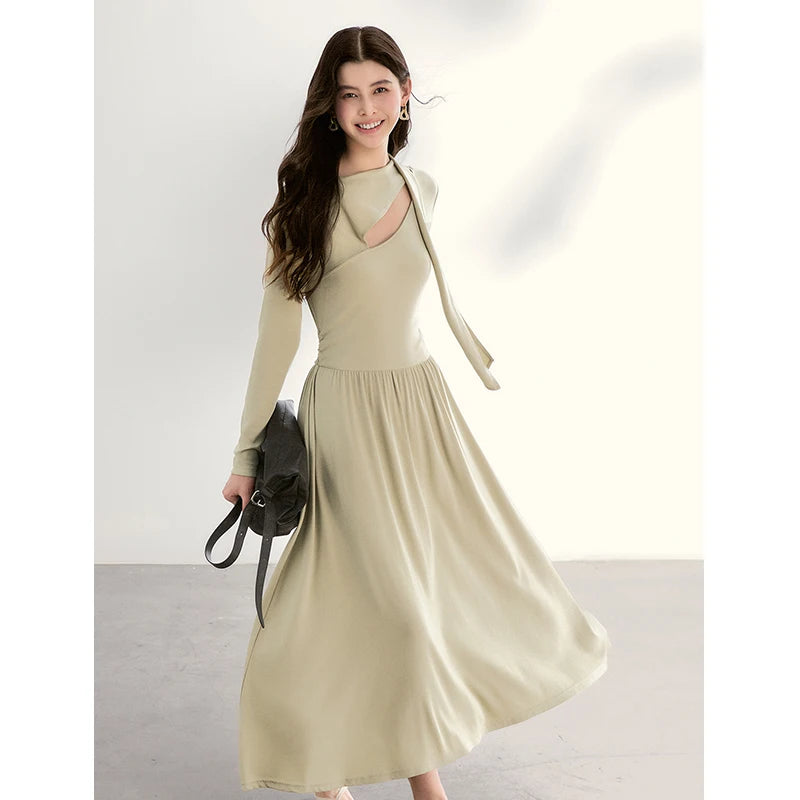 Mishow Light Green Cutout Neck Hollow Ribbon Dress MXF13L2556
